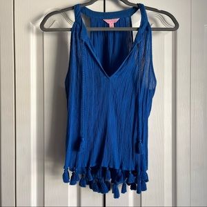 Lilly Pulitzer Tank Top Flowy Cotton Blue Tassel Size Medium